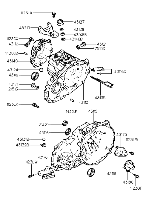 1998 Hyundai Tiburon Clutch Housing Diagram for 43115-28008
