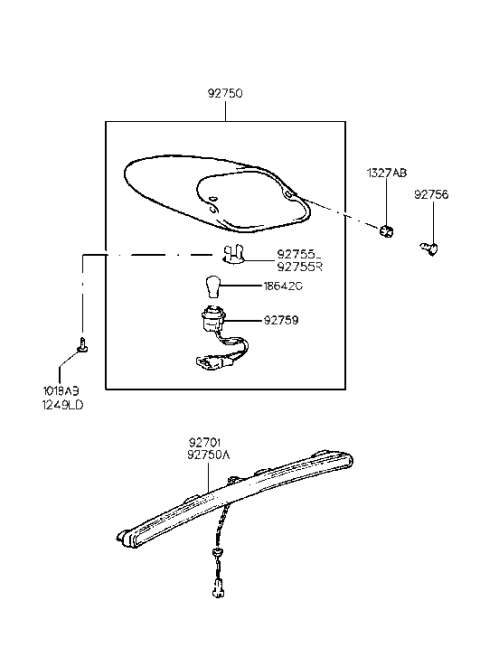 1997 Hyundai Tiburon High Mounted Stop Holder & Wiring Assembly Diagram for 92759-27000
