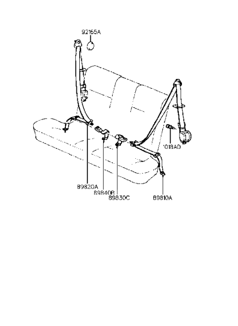 1998 Hyundai Tiburon 2nd Rear Right Seat Belt Assembly Diagram for 89820-27550-LK