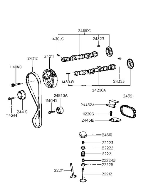 2001 Hyundai Tiburon Intake Camshaft Assembly Diagram for 24100-23203