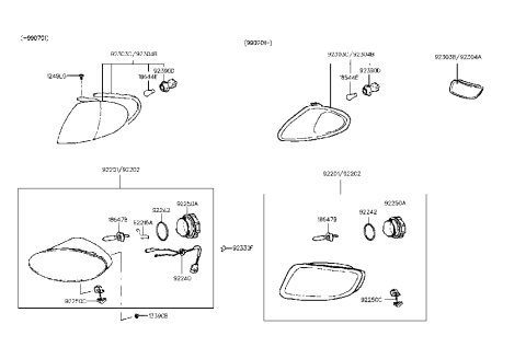1997 Hyundai Tiburon Front Driver Side Fog Light Assembly Diagram for 92201-27000