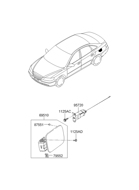 2009 Hyundai Azera Fuel Filler Door Assembly Diagram for 69510-3L000