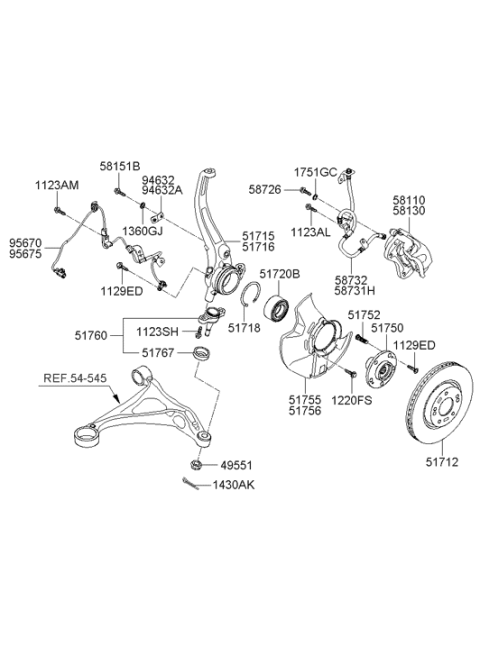 2006 Hyundai Azera Front Wheel Hub Assembly Diagram for 51750-3K000