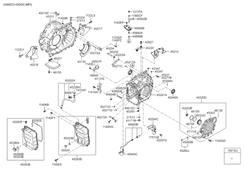 2007 Hyundai Azera Transaxle Mounting Bracket Assembly Diagram for 45210-3B000