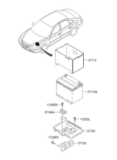 2006 Hyundai Azera Battery Insulation Pad Diagram for 37112-3S300