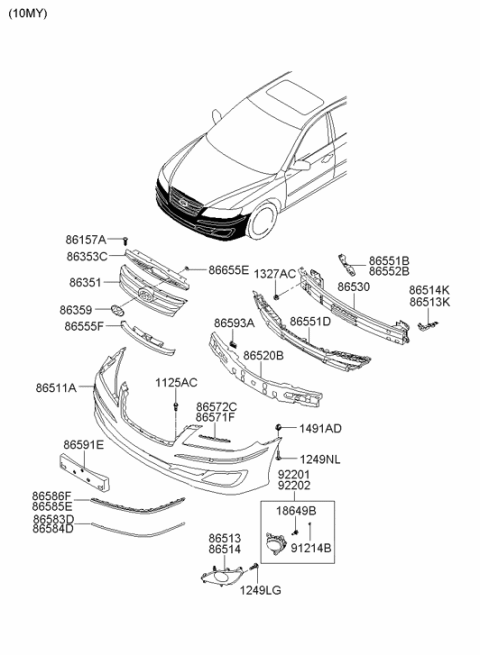 2006 Hyundai Azera Produced After OCT.31.2006 Front Bumper Diagram 3