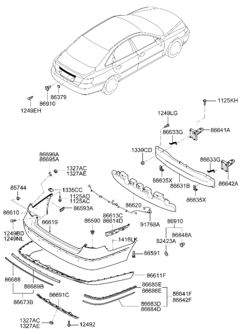 2008 Hyundai Azera Rear Bumper Rail Diagram for 86631-3L100