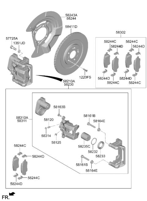 2023 Hyundai Genesis Electrified GV70 Rear Disc Brake Pad Kit Diagram for 58302-DSA00