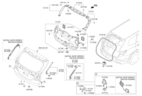 2015 Hyundai Santa Fe Tail Gate Latch Assembly Diagram for 81230-B8000