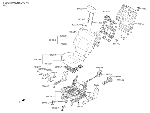 2015 Hyundai Santa Fe Right 2Nd Seat Cushion Cover Assembly Diagram for 89260-B8120-R6X
