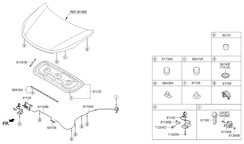 2013 Hyundai Santa Fe Hood Latch Release Cable Assembly Diagram for 81190-2W100