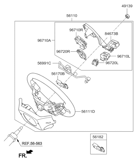 2014 Hyundai Santa Fe Left Steering Remote Control Switch Assembly Diagram for 96730-2W000-NBC