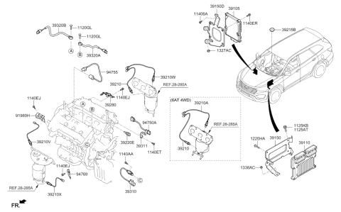2015 Hyundai Santa Fe Engine Control Module Unit Diagram for 39100-3CDN8