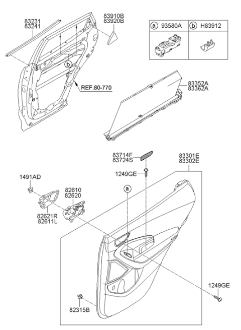 2015 Hyundai Santa Fe Left Interior Door Handle Assembly Diagram for 83610-2W000-SDH