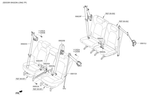 2013 Hyundai Santa Fe 3Rd Seat Belt Assembly,Left Diagram for 89870-B8800-NBC