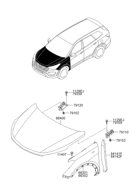 2015 Hyundai Santa Fe Hood Panel Assembly Diagram for 66400-2W000