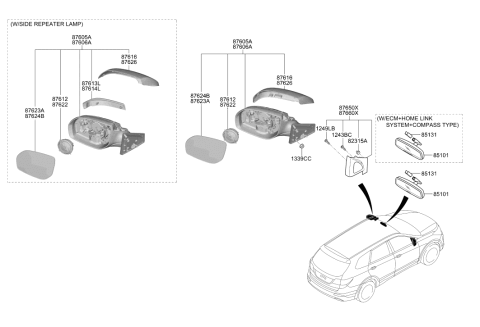 2014 Hyundai Santa Fe Outside Rear View Mirror Assembly Left Hand Diagram for 87610-B8500