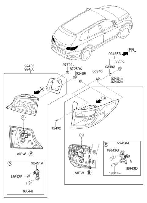 2014 Hyundai Santa Fe Combination Holder And Wiring, Rear, Left Diagram for 92480-B8150