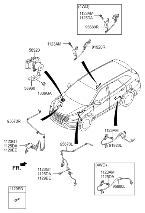 2013 Hyundai Santa Fe ABS Real Wheel Sensor Assembly Right Hand Diagram for 95681-B8000