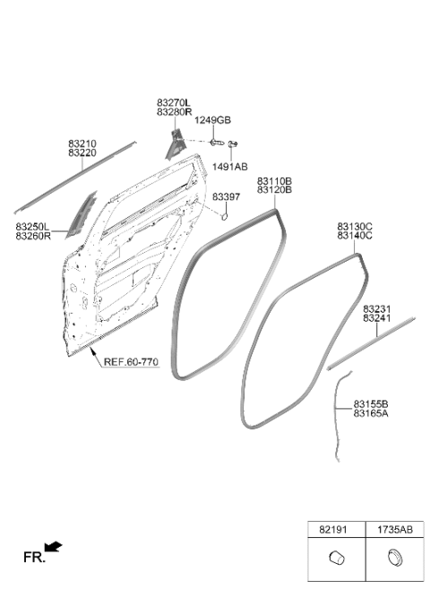 2021 Hyundai Nexo W/STRIP-RR Dr Body Side LH Diagram for 83110-M5000
