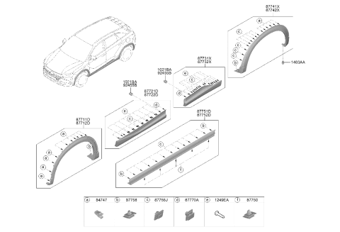 2022 Hyundai Nexo Rear Door Side Garnish Assembly Right Hand Diagram for 87732-M5000-YMY