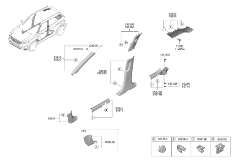 2026 Hyundai Venue Cowl Side Trim Assembly Left Hand Diagram for 85823-K2000-NNB