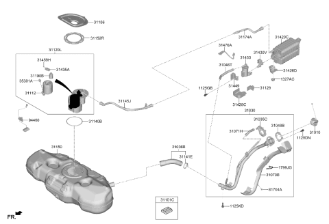 2025 Hyundai Venue Fuel Tank Assembly Diagram for 31150-K2500
