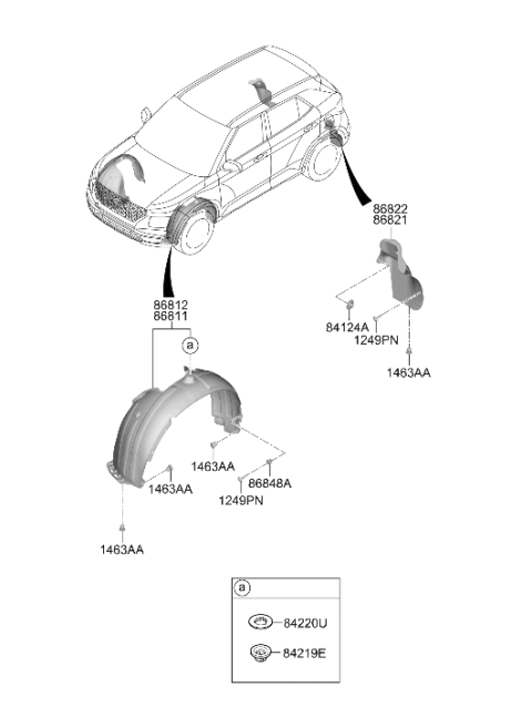 2020 Hyundai Venue Right Front Wheel Guard Assembly Diagram for 86812-K2000