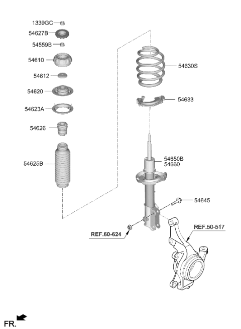2026 Hyundai Venue Front Strut Assembly Right Diagram for 54651-K2000