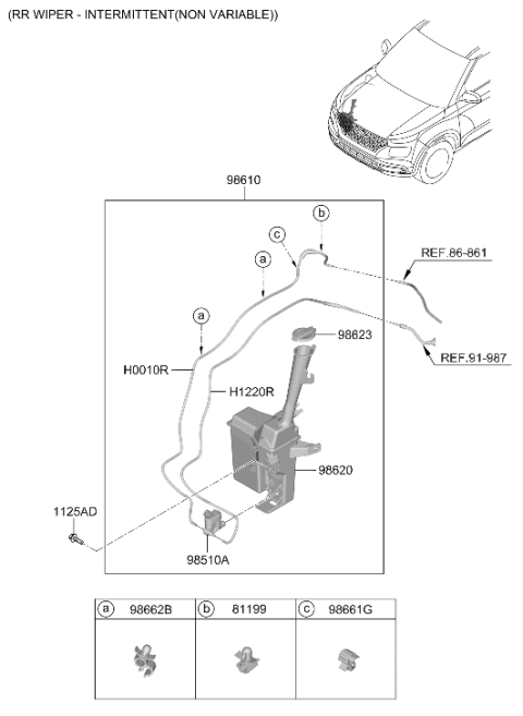 2020 Hyundai Venue Windshield Washer Reservoir Assembly Diagram for 98611-K2000