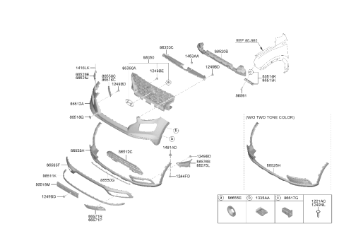 2024 Hyundai Venue Front Bumper License Plate Moulding Diagram for 86529-K2000