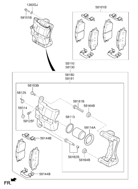 2021 Hyundai Venue Brake Caliper Kit Right Hand Diagram for 58190-K2A00