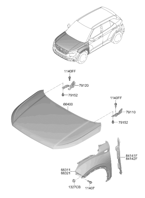 2026 Hyundai Venue Fender Panel Right Hand Diagram for 66321-K2000
