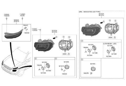 2021 Hyundai Venue Left Headlamp Assembly Diagram for 92101-K2070