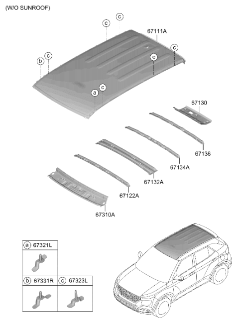 2021 Hyundai Venue Rail-Roof Ctr NO.3 Diagram for 67162-K2050