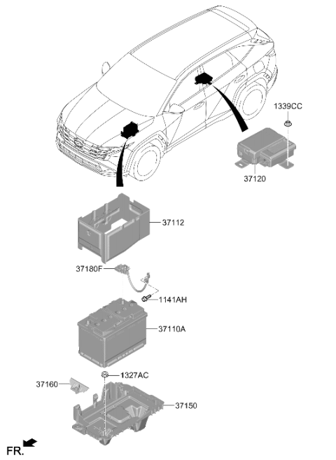 2026 Hyundai Tucson Battery Tray Assembly Diagram for 37150-CW000