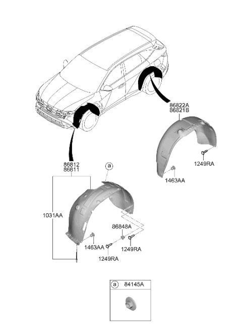 2026 Hyundai Tucson Front Wheel Guard Assembly Right Hand Diagram for 86812-CW500