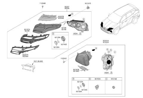 2025 Hyundai Tucson Head Lamp Assembly Right Hand Diagram for 92102-CW700