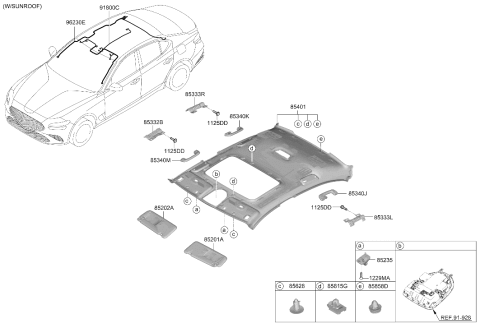 2024 Hyundai Genesis G70 Sunvisor & Head Lining Diagram 2