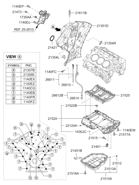 2009 Hyundai Santa Fe New Body Style Belt Cover & Oil Pan Diagram 2
