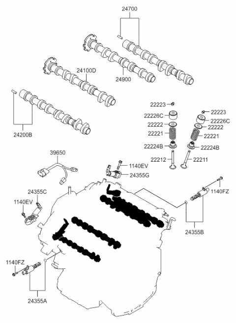 2009 Hyundai Santa Fe New Body Style Camshaft & Valve Diagram 2