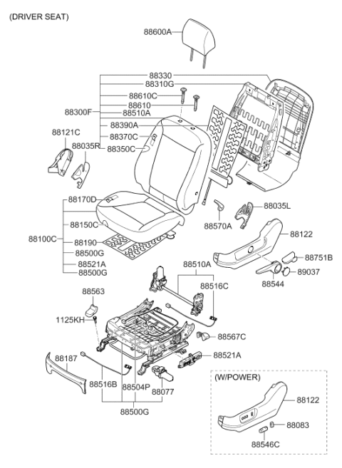 2010 Hyundai Santa Fe Front Driver Side Seat Cushion Cover Diagram for 88160-0W600-MKS