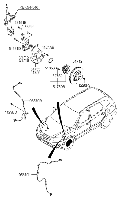 2009 Hyundai Santa Fe Front Axle Knuckle Right Hand Diagram for 51716-1U000