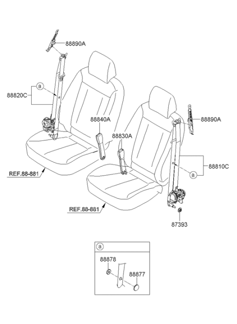 2010 Hyundai Santa Fe Front Seat Belt Assembly Right Diagram for 88880-0W000-SH