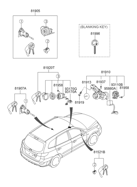 2010 Hyundai Santa Fe Body & Switch Assembly-Steering & IGNTION Diagram for 81910-2B210