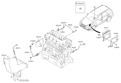 2010 Hyundai Santa Fe Computer Brain Engine Control Module Diagram for 39104-2G340