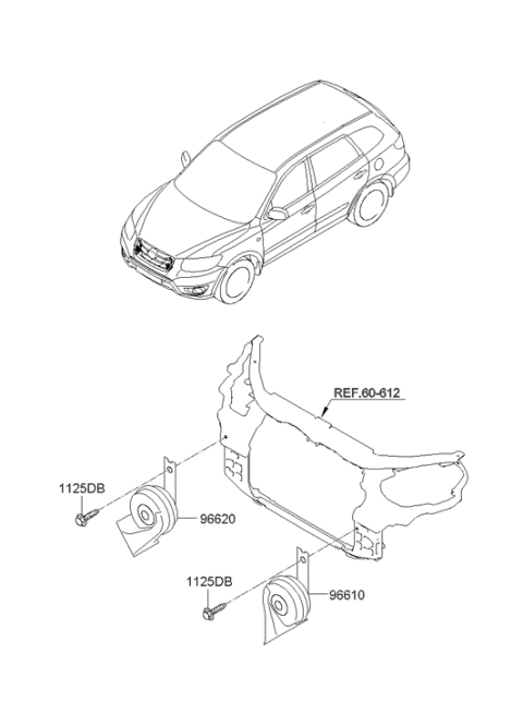 2009 Hyundai Santa Fe Low Pitch Horn Assembly Diagram for 96611-2B200
