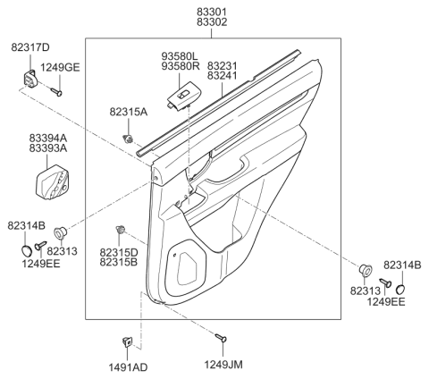 2009 Hyundai Santa Fe Right Rear Power Window Sub Switch Assembly Diagram for 93580-2B500-BS