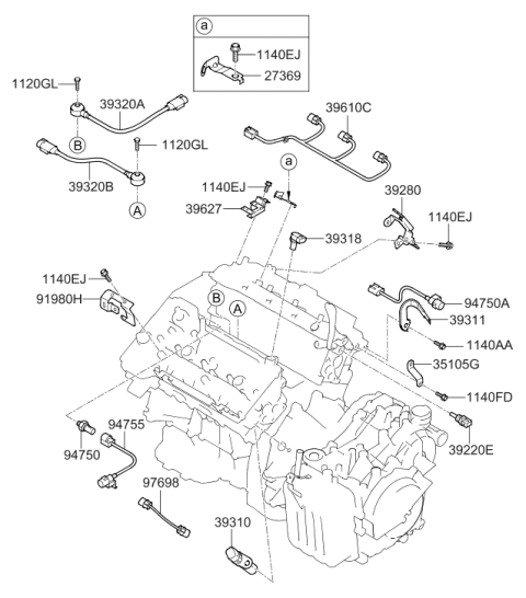 2010 Hyundai Santa Fe Sensor-CRANKSHAFT An Diagram for 39310-3C400