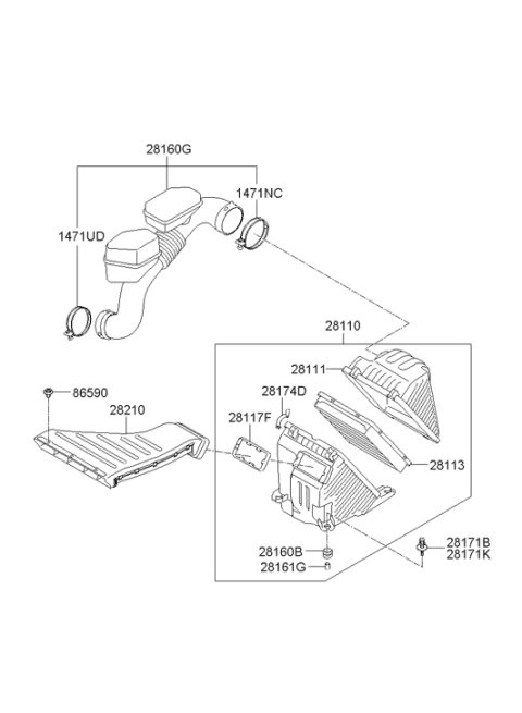 2010 Hyundai Santa Fe Air Duct Assembly Diagram for 28210-2B700
